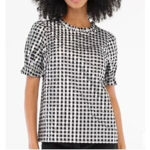 NWT J.Crew Shiny gingham puff-sleeve top Sz M